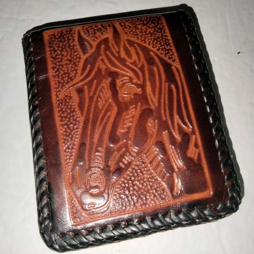 Vintage Handmade (Brown) Leather Equestrian Embossed Men's Wallet (Like New)